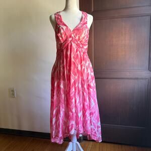 POSTMARK | Anthropologie Pink and white Cotton Midi Cross back High-Low Dress 2